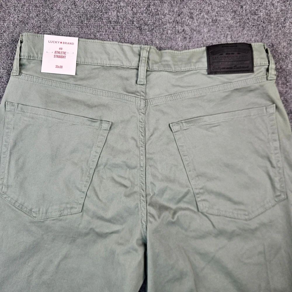 $99 Lucky Brand 410 Athletic Straight Pants Mens 33x30  Green Advanced Stretch